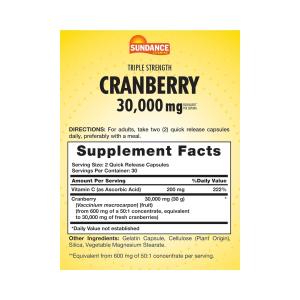 Sundance Vitamins Ultra Triple Strength Cranberry 15,000 Mg + Vitamin C - 60 Capsules
