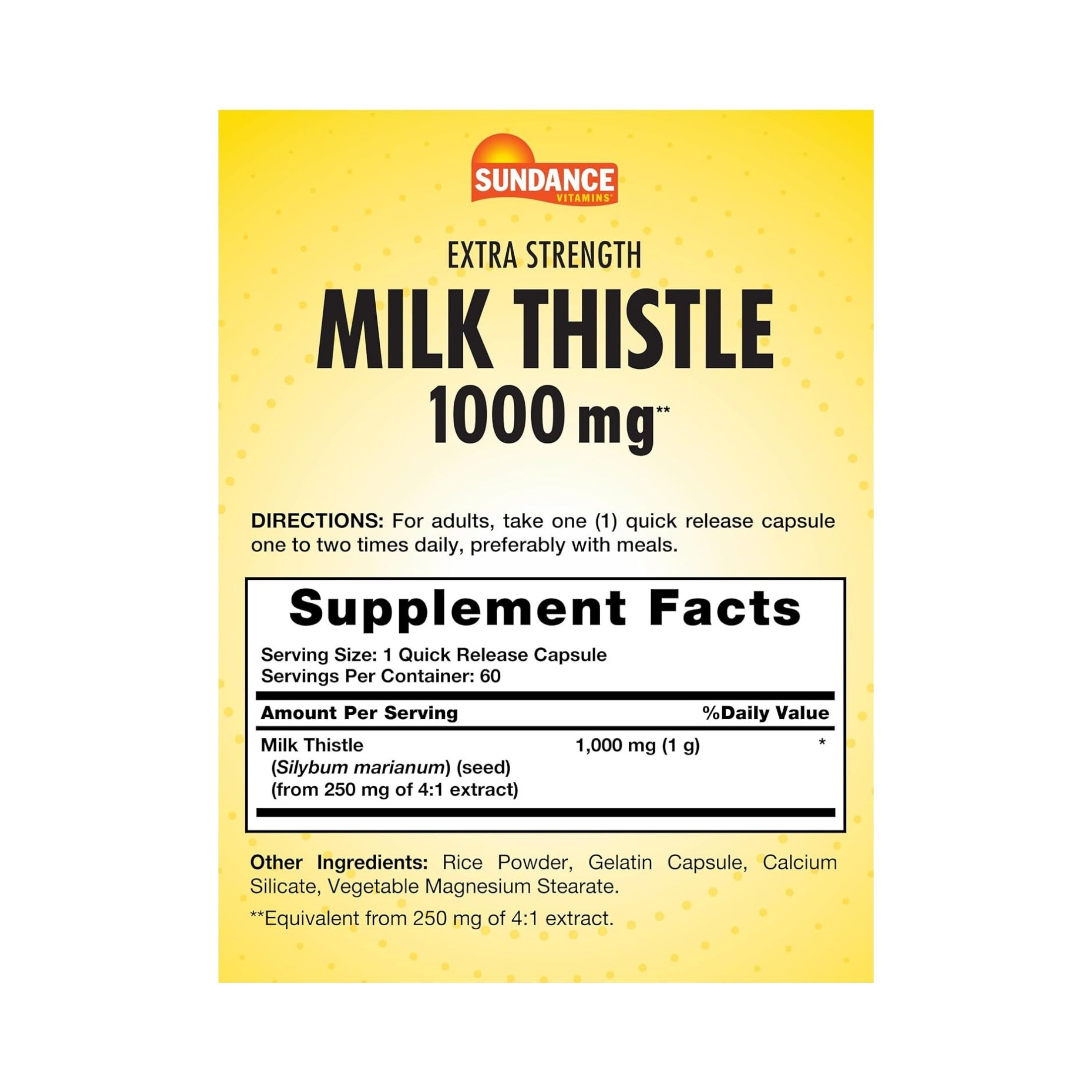 Sundance Vitamins Milk Thistle Capsules, 1000 Mg, 60 Caps