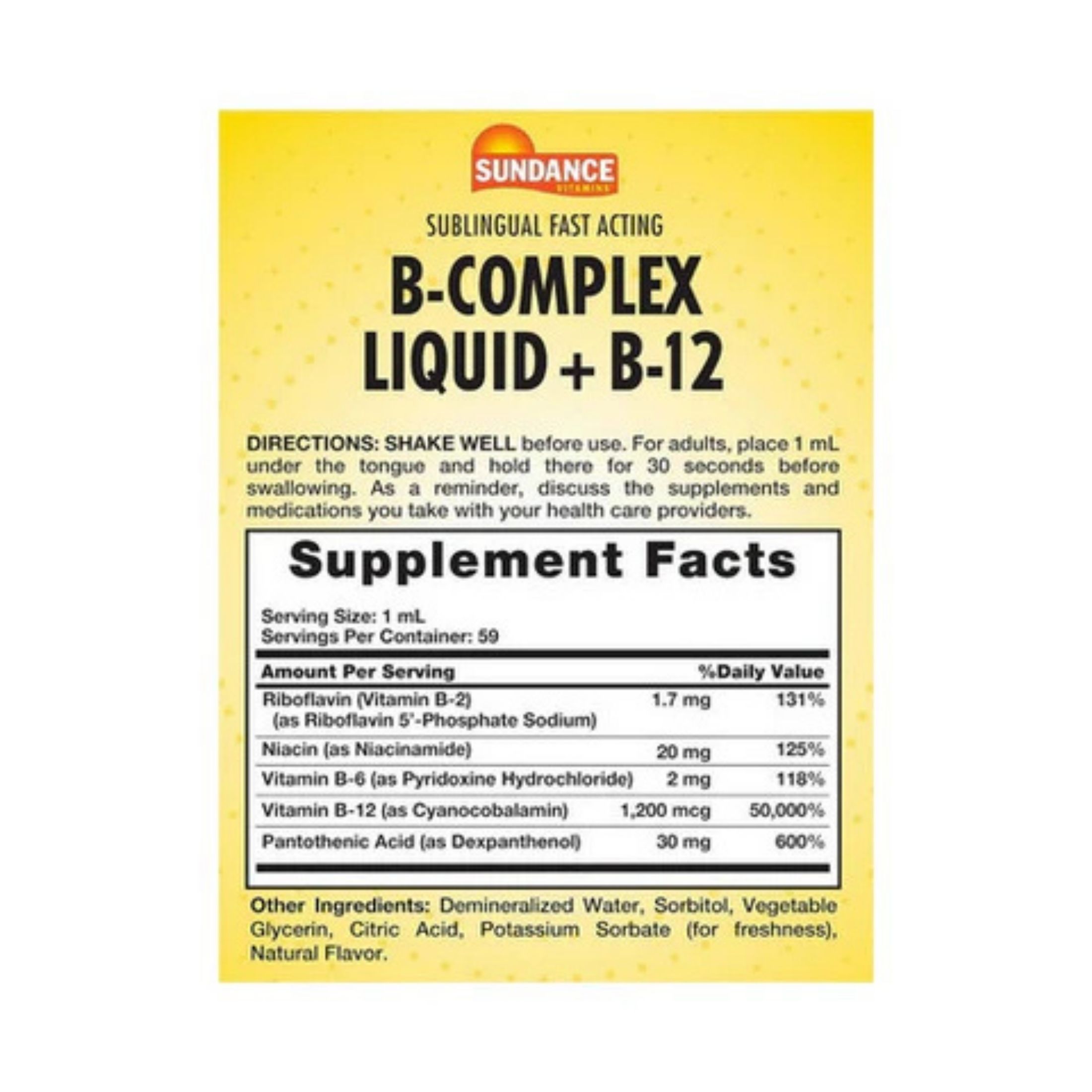 Sundance Vitamins B + B12 Complex Liquid Natural Berry Flavor, 1200 Mcg, 2 Oz