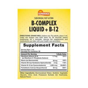 Sundance Vitamins B + B12 Complex Liquid Natural Berry Flavor, 1200 Mcg, 2 Oz