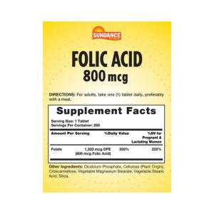 Sundance Vitamins Folic Acid 800 Mcg Tablets