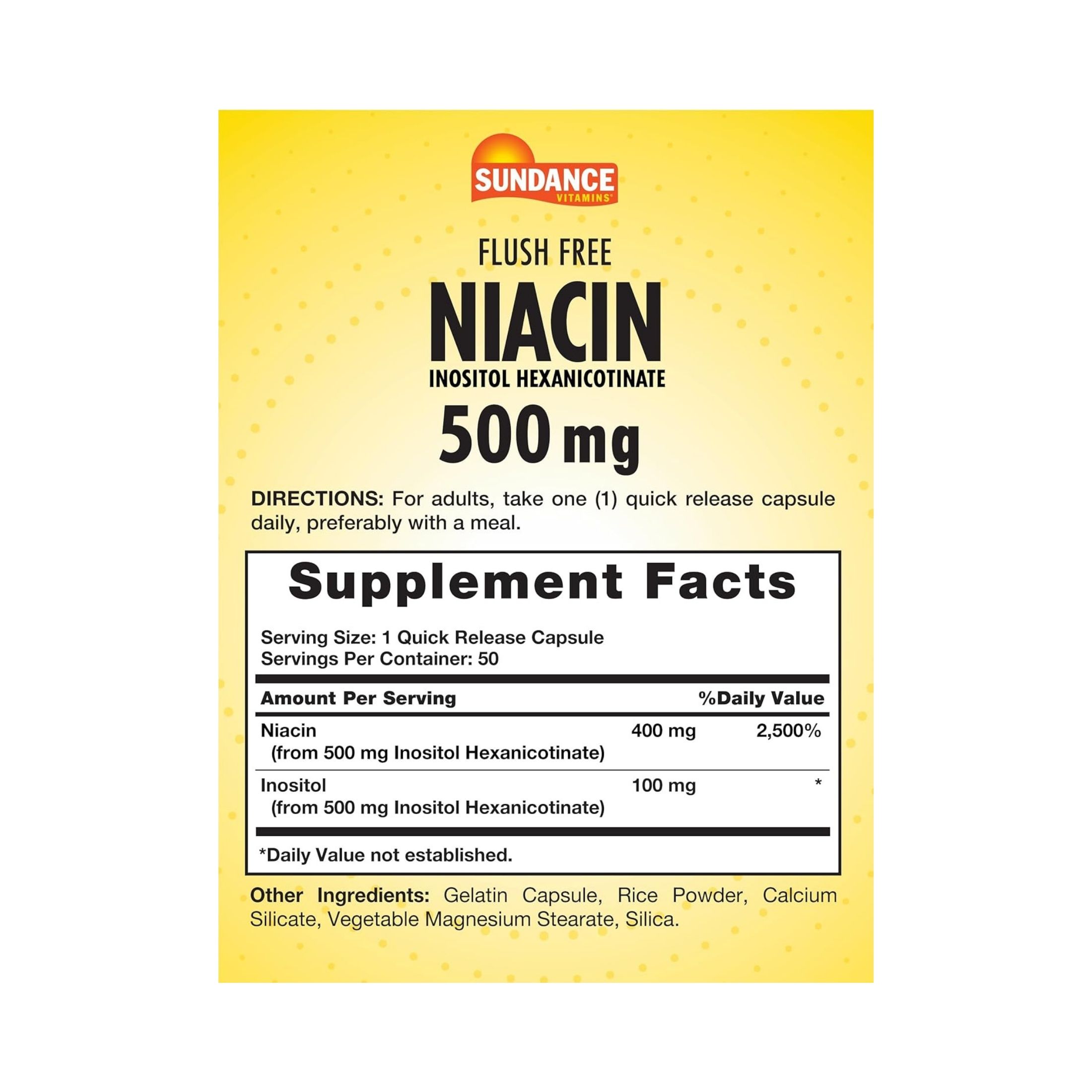 Sundance Flush Free Niacin 500 Mg - 50 Capsules
