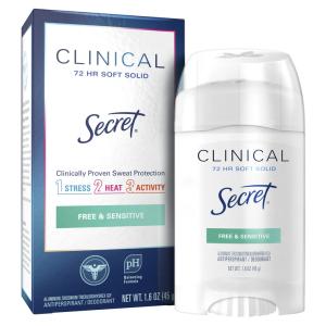 Secret Clinical Strength Soft Solid Antiperspirant And Deodorant - Free & Sensitive - 1.6oz