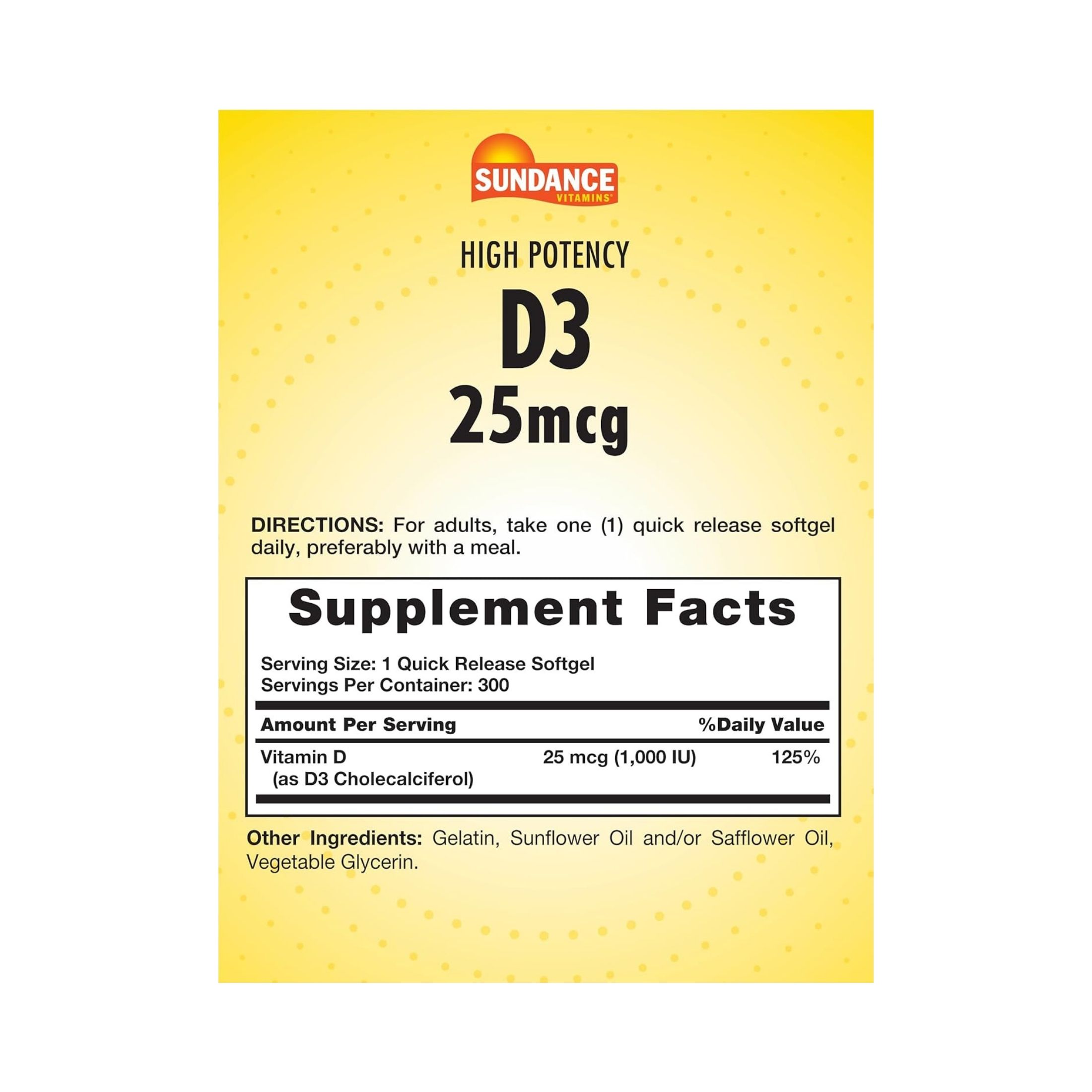 Sundance D3 Quick Release Softgels, 1000 IU, 300 Tabs