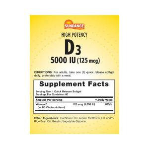 Sundance Vitamins Vitamin D3 High Potency - 60 Softgels