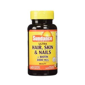 Sundance Ultra Hair - Skin & Nails + Biotin Coated Caplets, 5000 Mcg, 60 Tabs