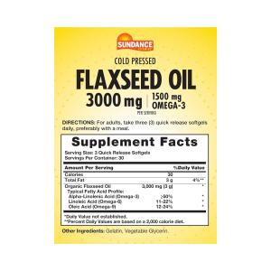 Sundance Vitamins Flaxseed Oil Softgels, 1000 Mg, 90 Tabs