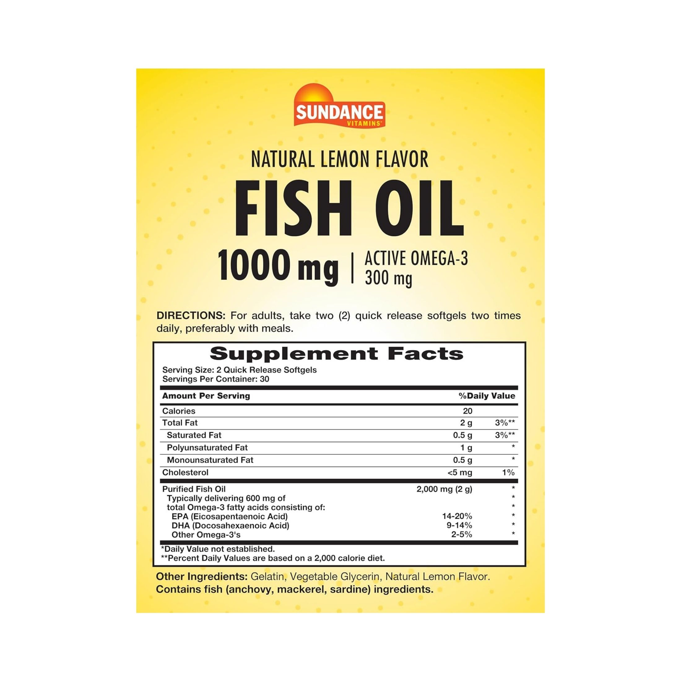 Sundance Vitamins Fish Oil 1000 Mg Natural Lemon Flavor - 60 Softgels