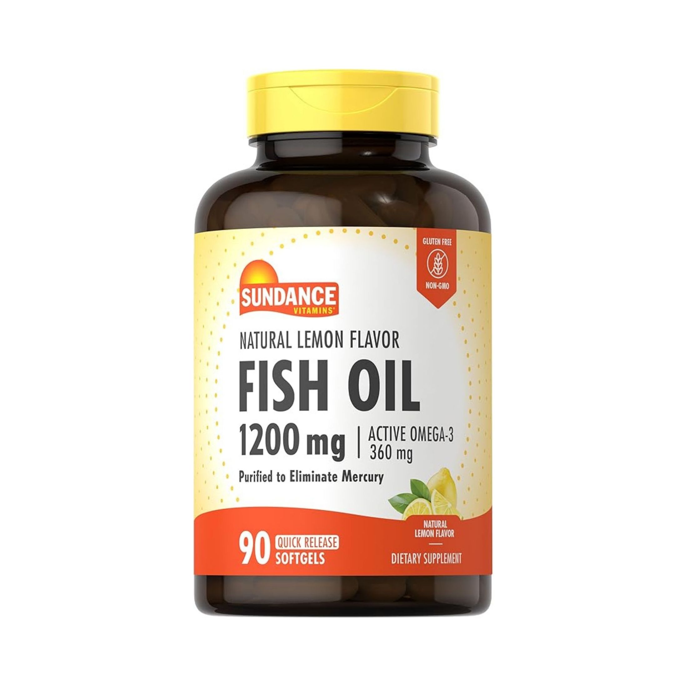 Sundance Vitamins Fish Oil - Omega-3 Softgels Natural Lemon Flavor, 1200 Mg, 90 Tabs