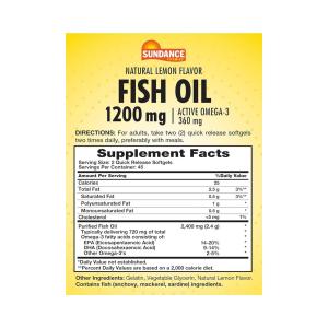 Sundance Vitamins Fish Oil - Omega-3 Softgels Natural Lemon Flavor, 1200 Mg, 90 Tabs