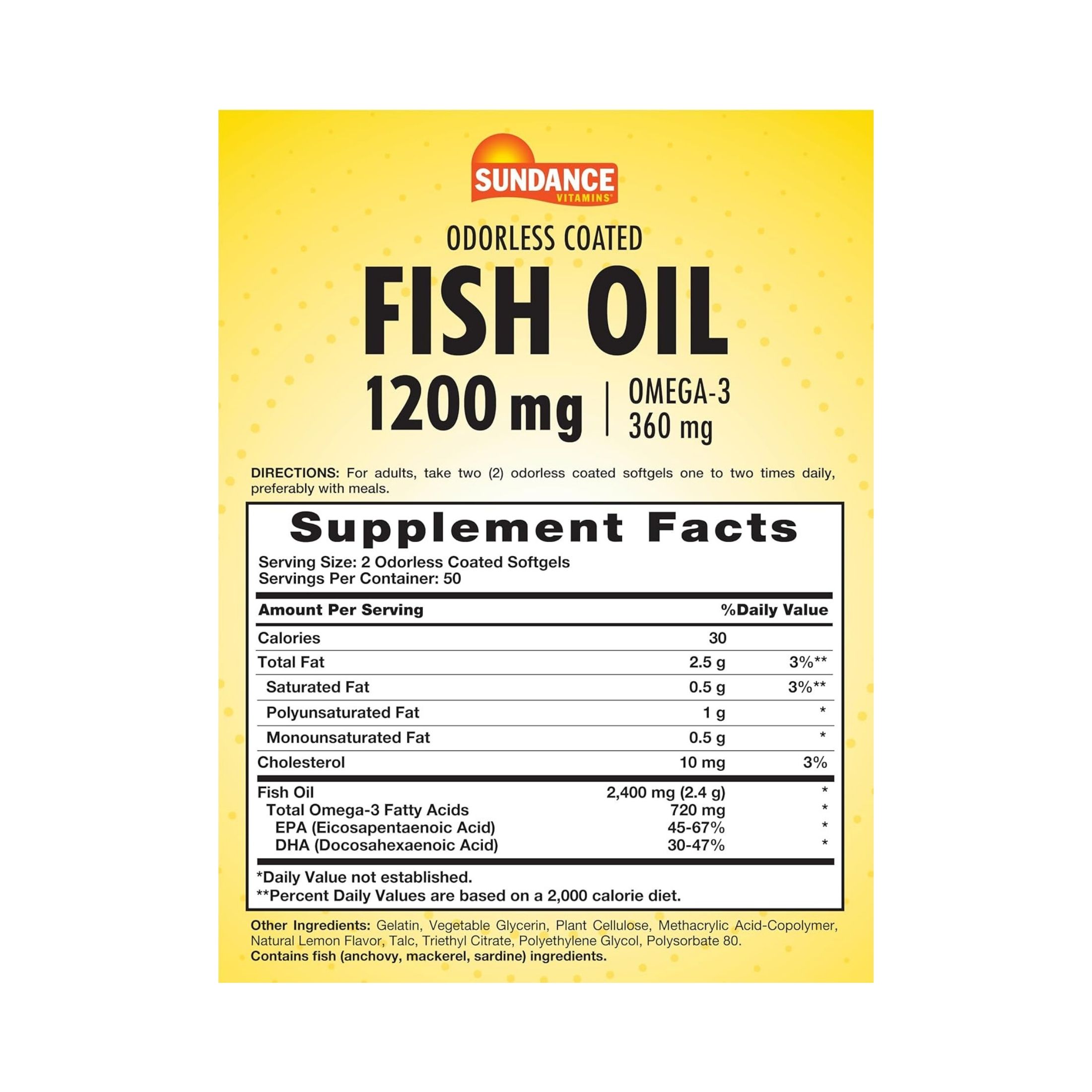 Sundance Vitamins Odorless Fish Oil - Omega-3 Softgels, 100 Tabs