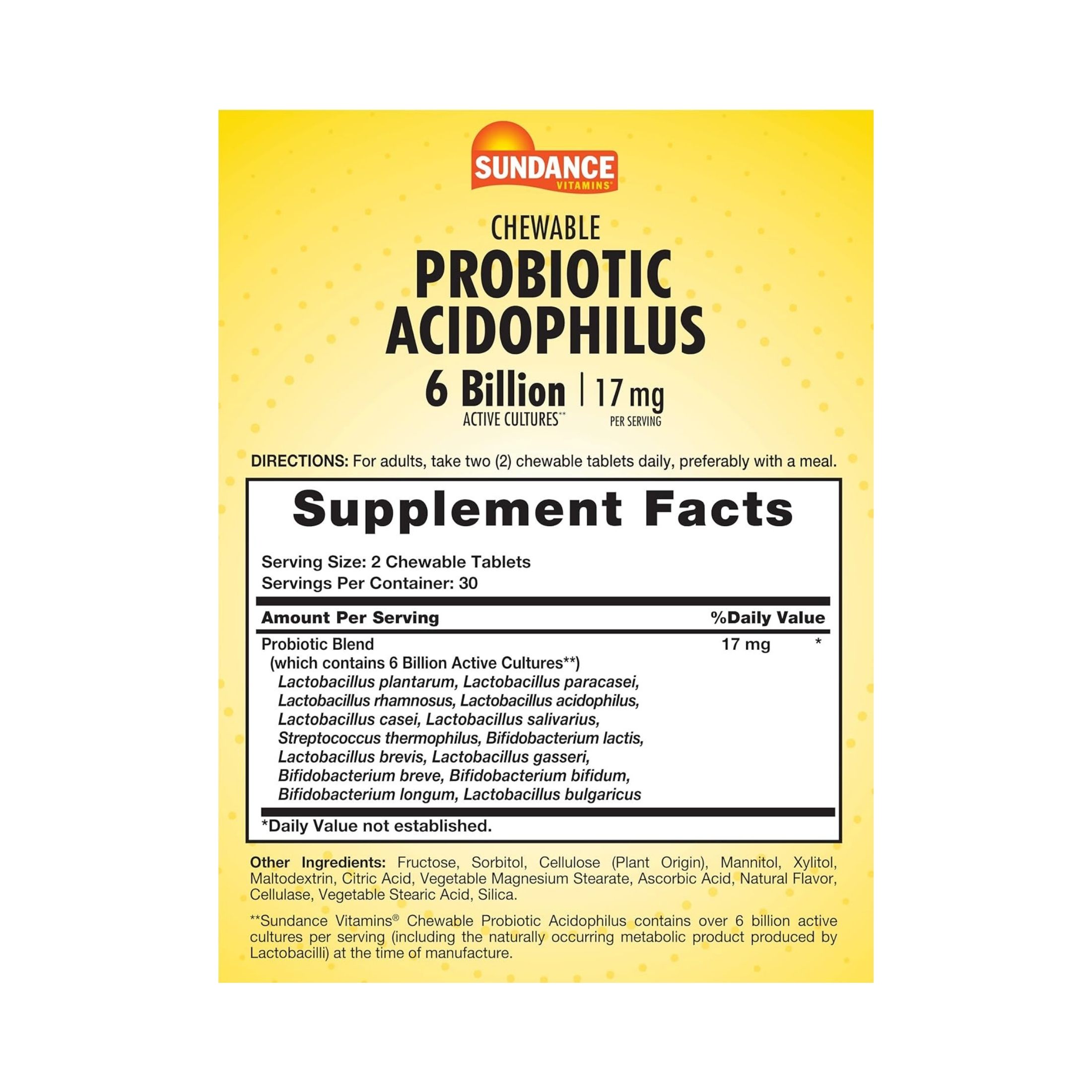 Sundance Vitamins Probiotic Acidophilus - 60 Chewable Tablets