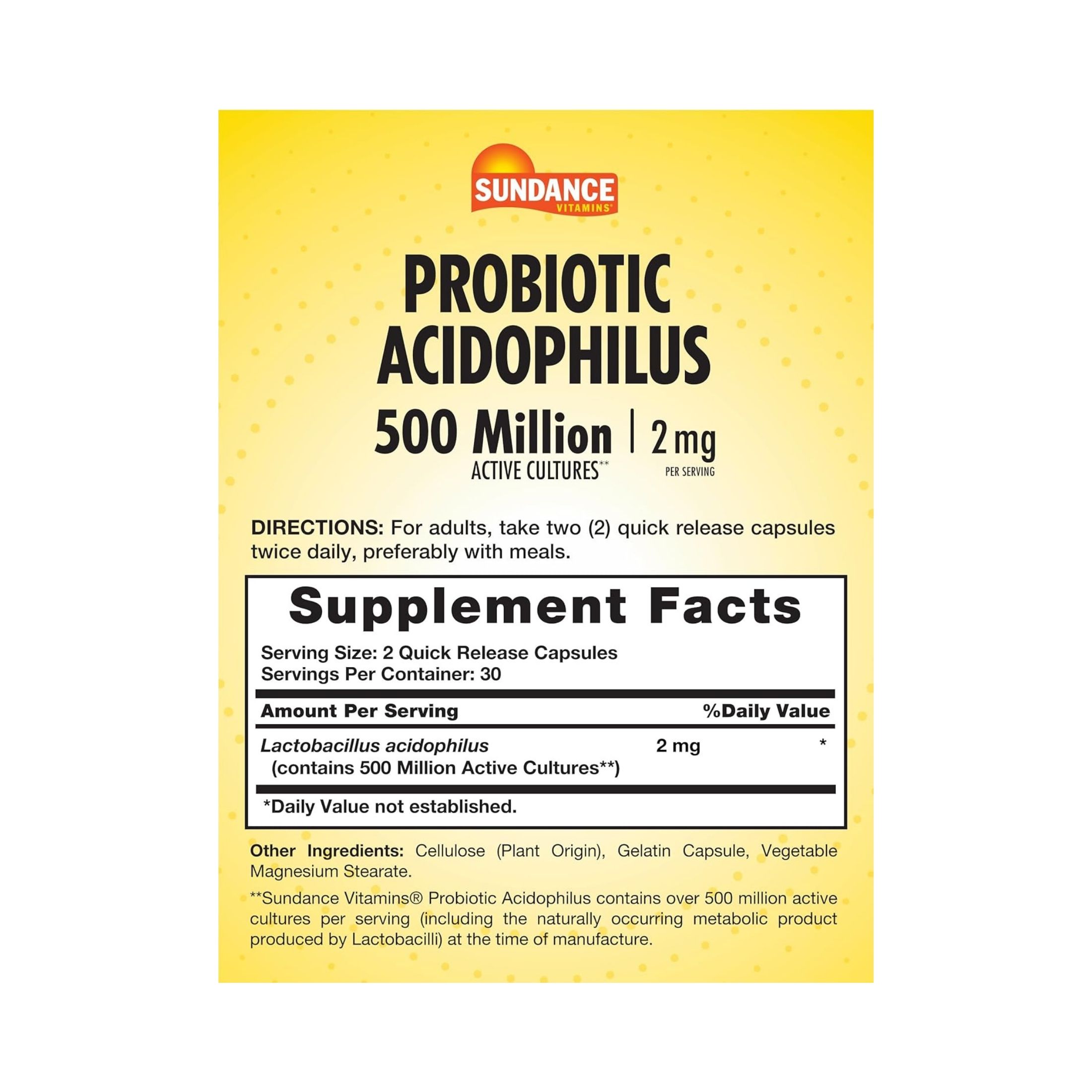 Sundance Probiotic Acidophilus Quick Release - 60 Capsules