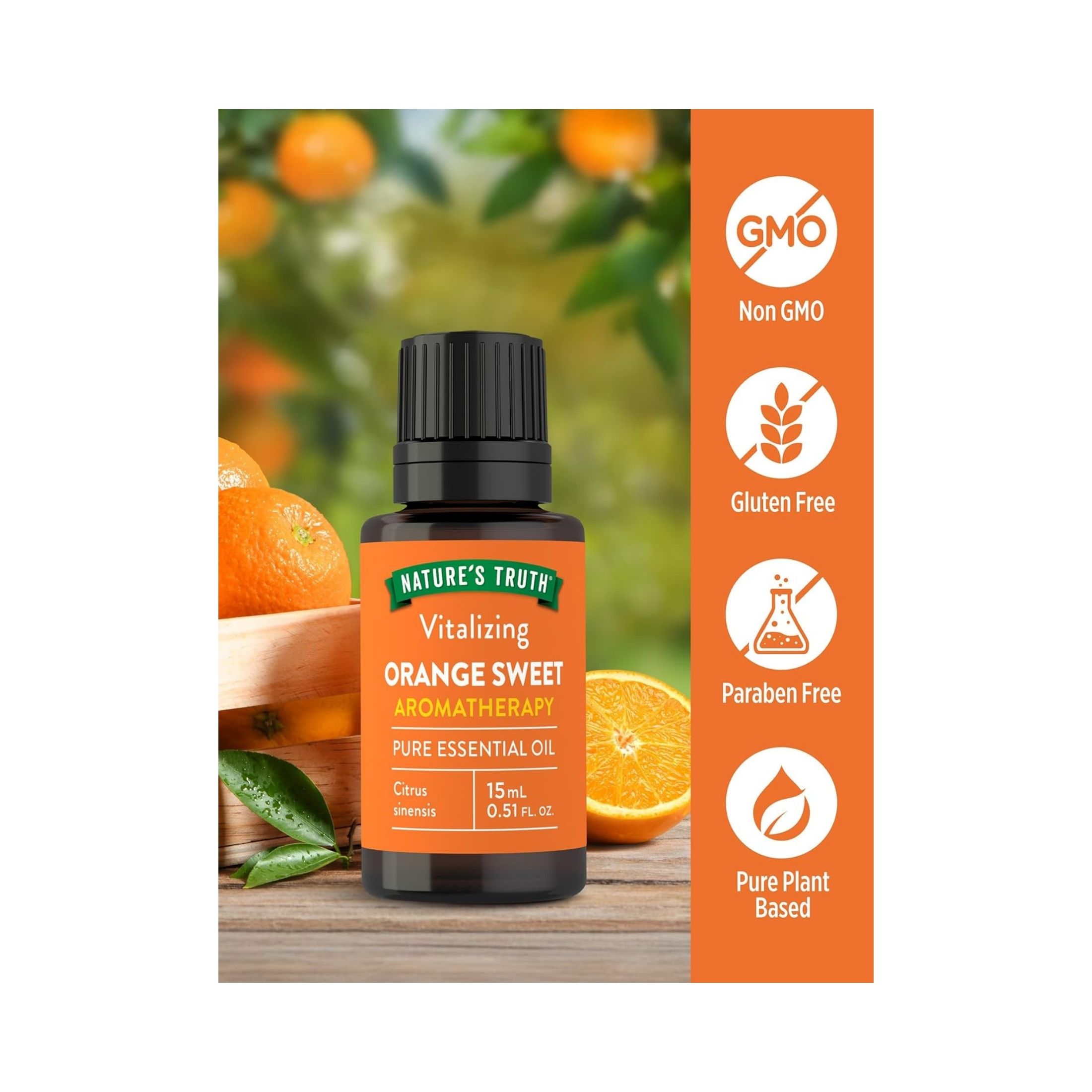 Nature's Truth Essential Oil, Pure, Vitalizing, Orange Sweet, Aromatherapy 0.51 Fl Oz