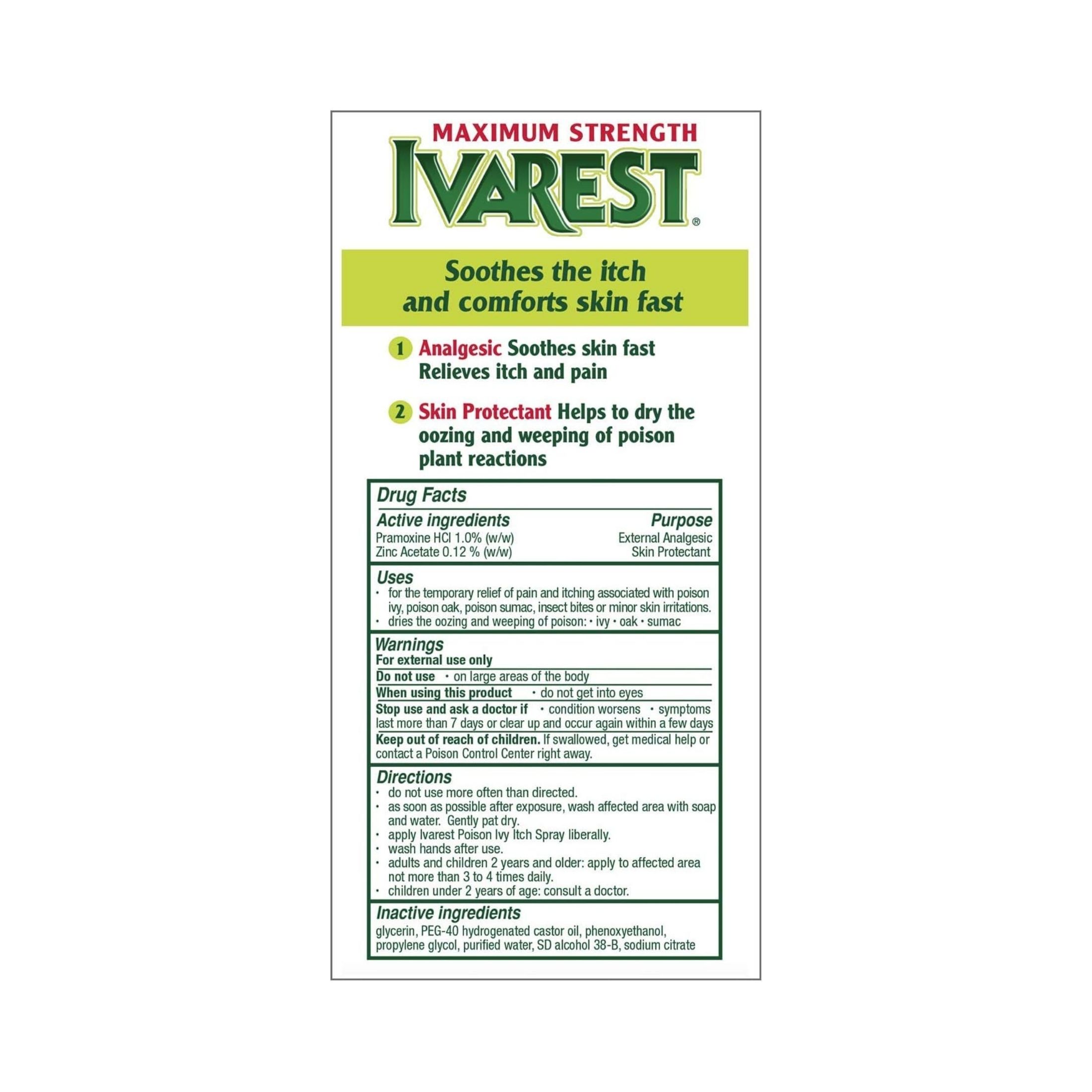 Ivarest Poison Ivy Itch Spray, Maximum Strength 3.4 Fl Oz