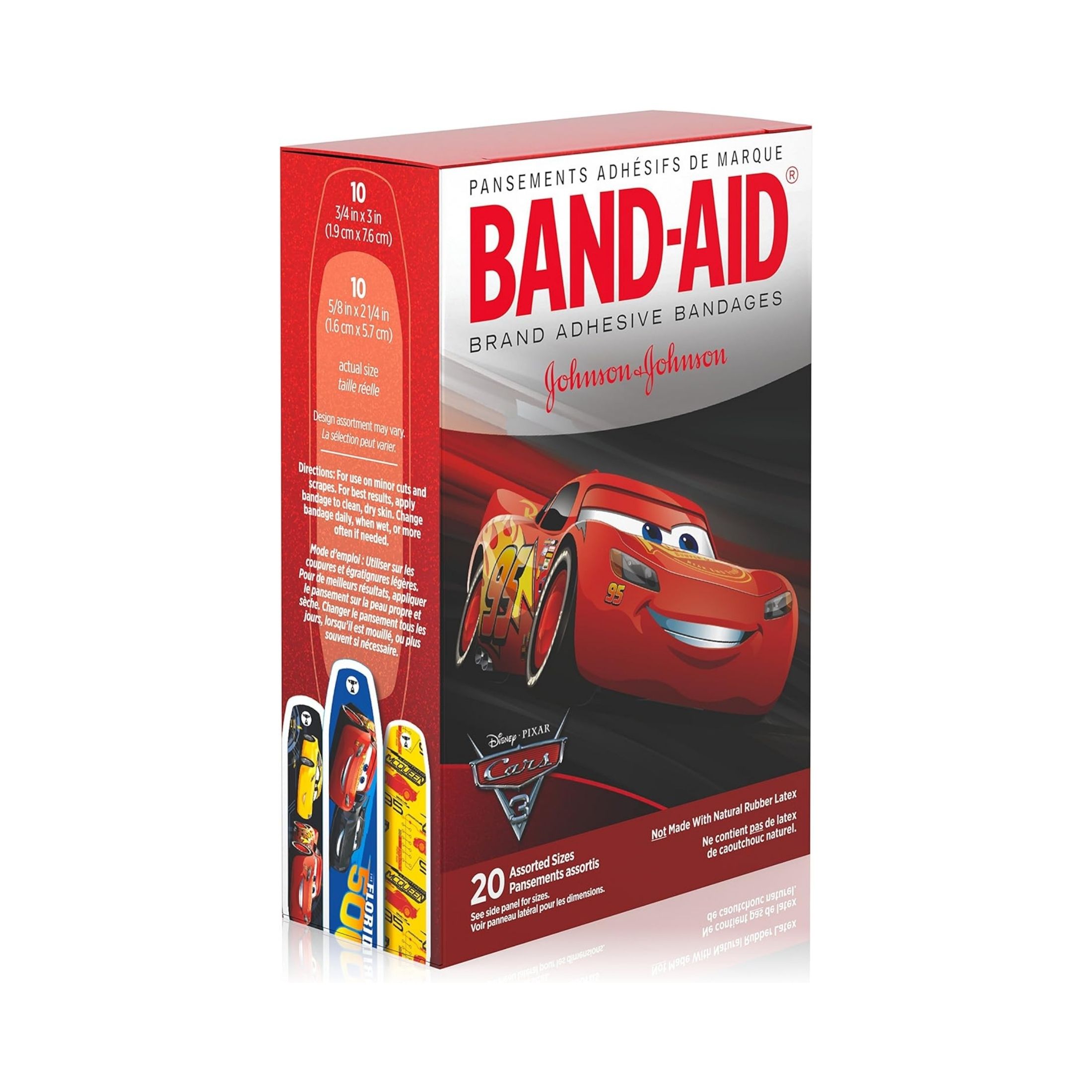Band-Aid Brand Adhesive Bandages Featuring Disney-Pixar Cars For Kids, Assorted Sizes, 20 Count