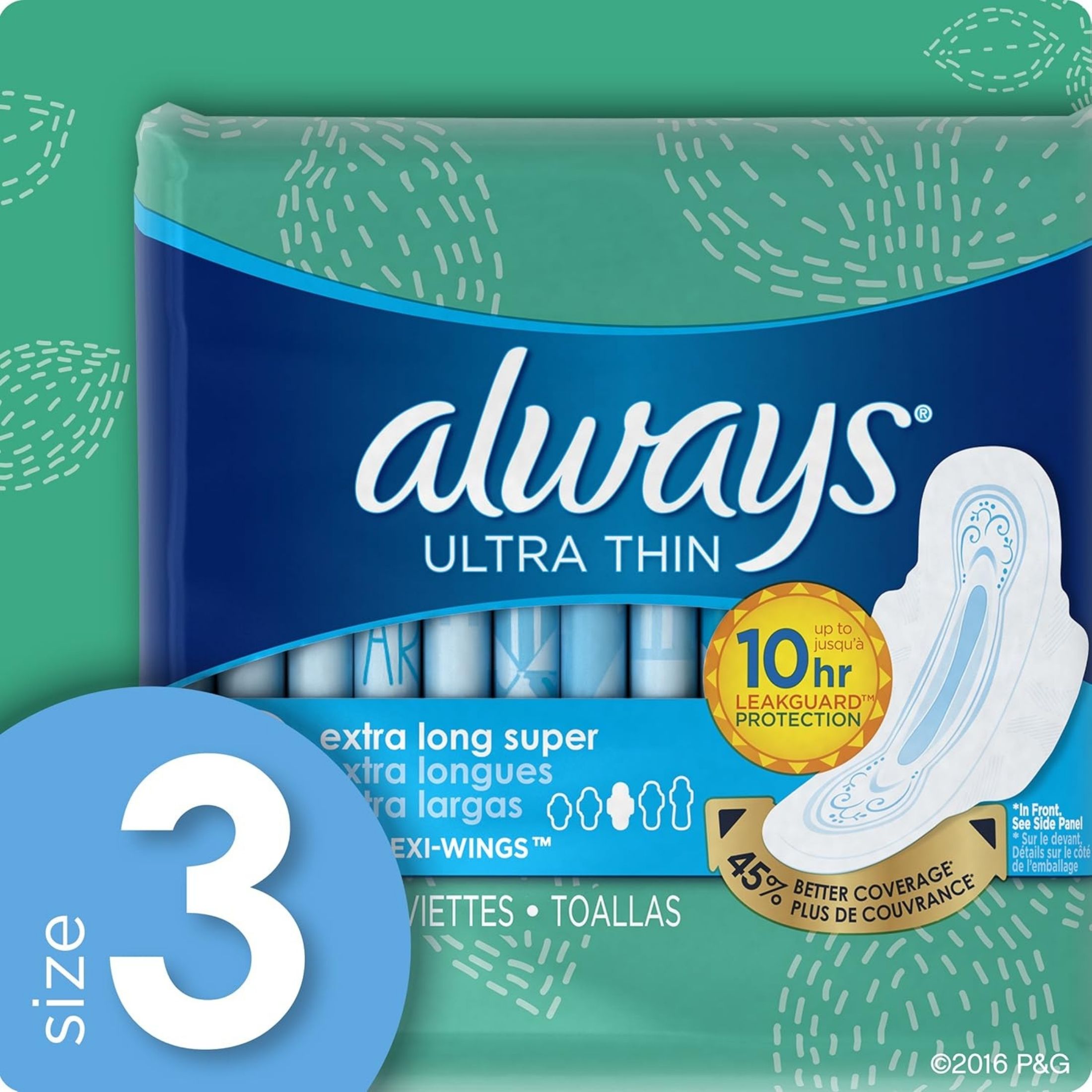 Always Pads, Ultra Thin, Flexi Wings, Extra Long Super, Size 3