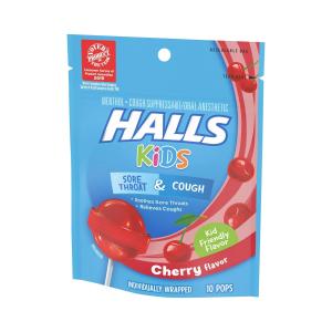 Halls Kids Cough & Sore Throat Pops Cherry Flavor