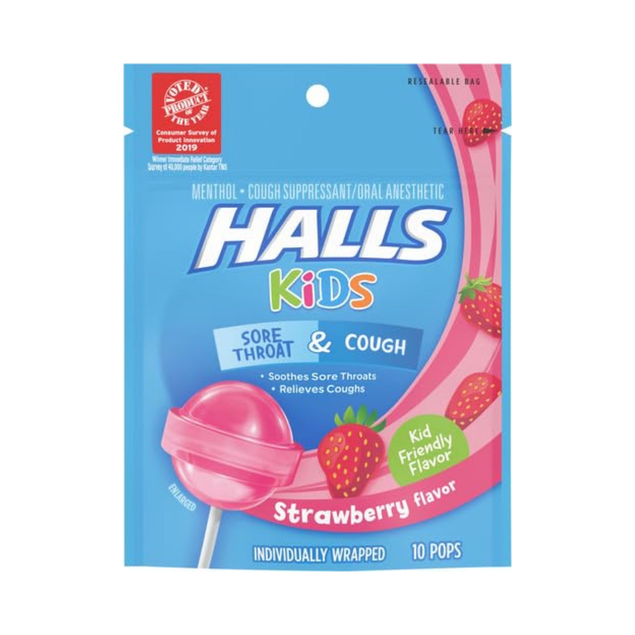 Halls Kids Cough & Sore Throat Pops Strawberry Flavor