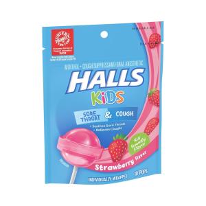Halls Kids Cough & Sore Throat Pops Strawberry Flavor