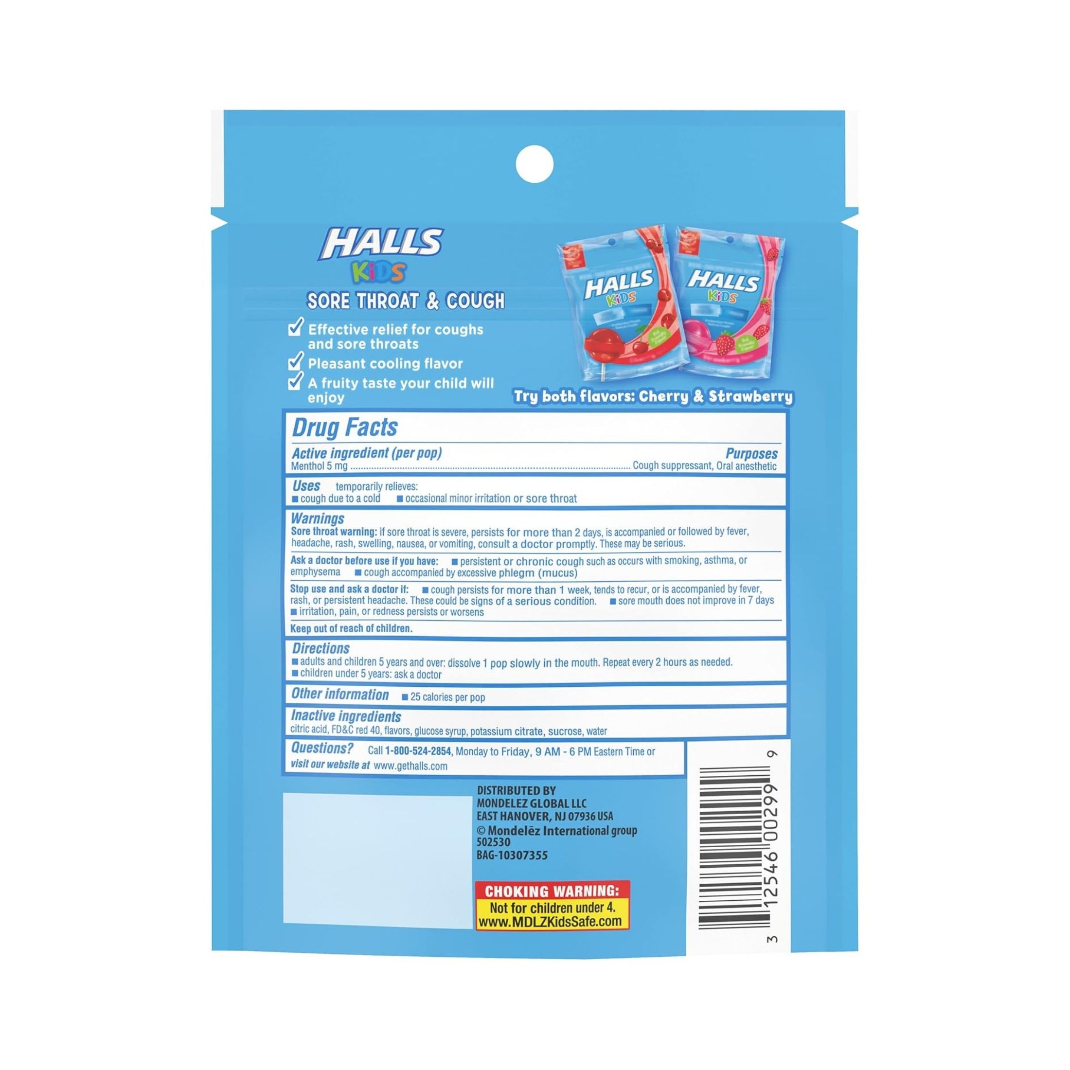 Halls Kids Cough & Sore Throat Pops Strawberry Flavor