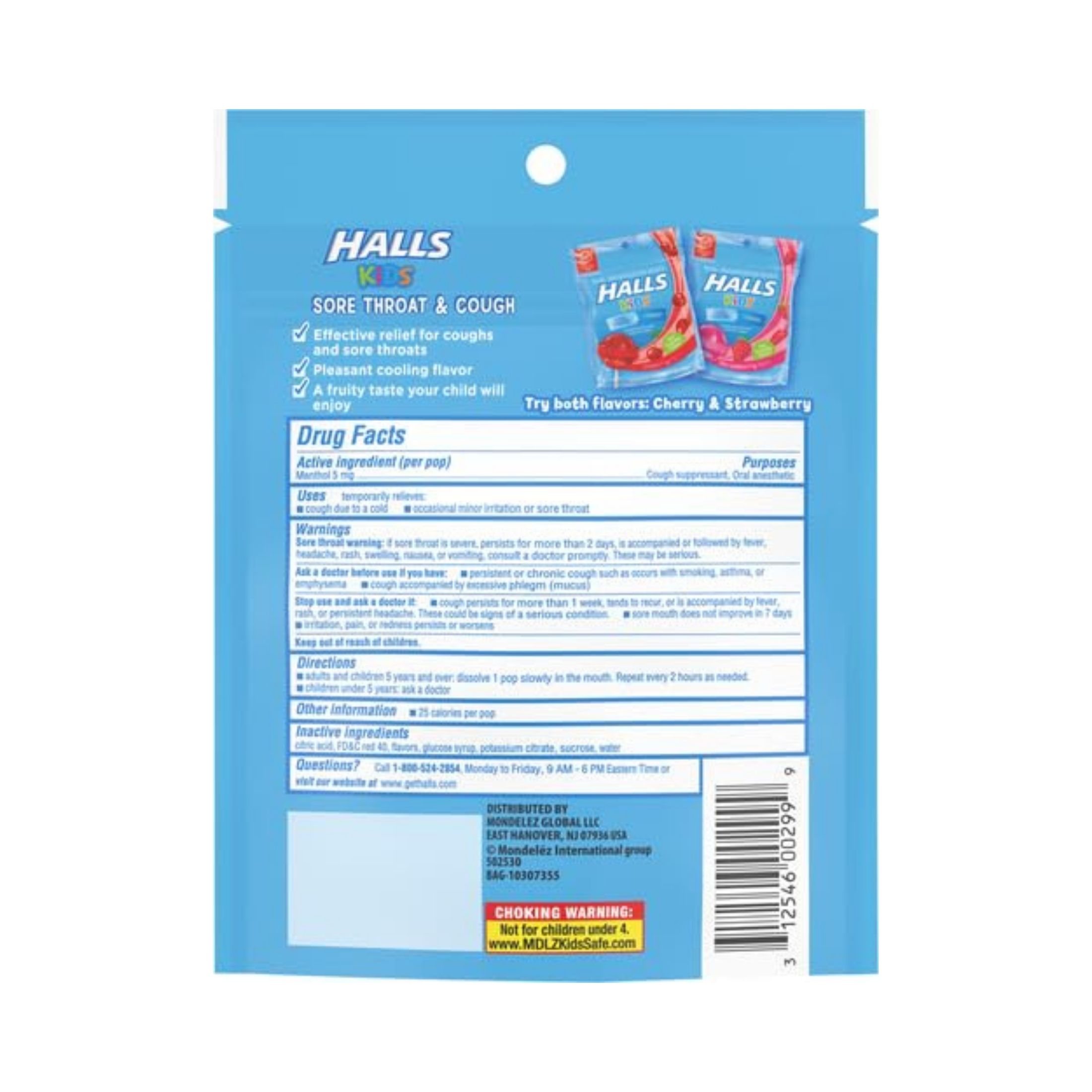 Halls Kids Cough & Sore Throat Pops Strawberry Flavor