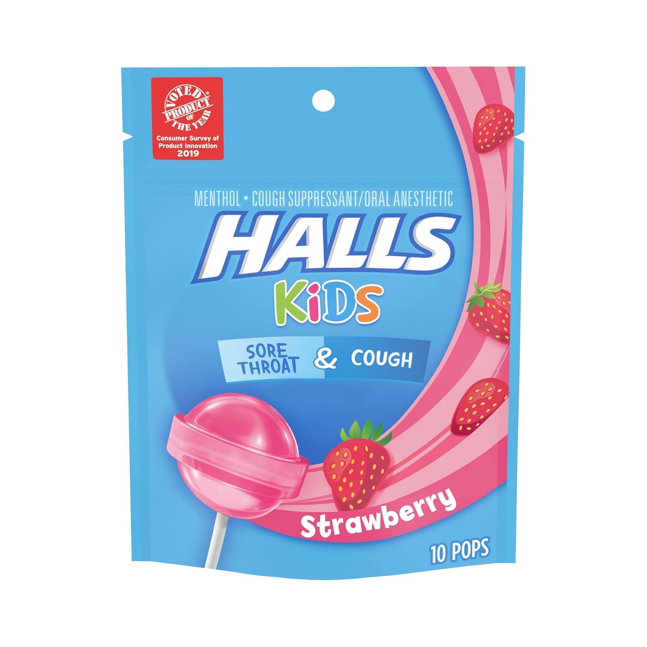 Halls Kids Cough & Sore Throat Pops Strawberry Flavor