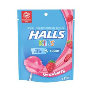 Halls Kids Cough & Sore Throat Pops Strawberry Flavor