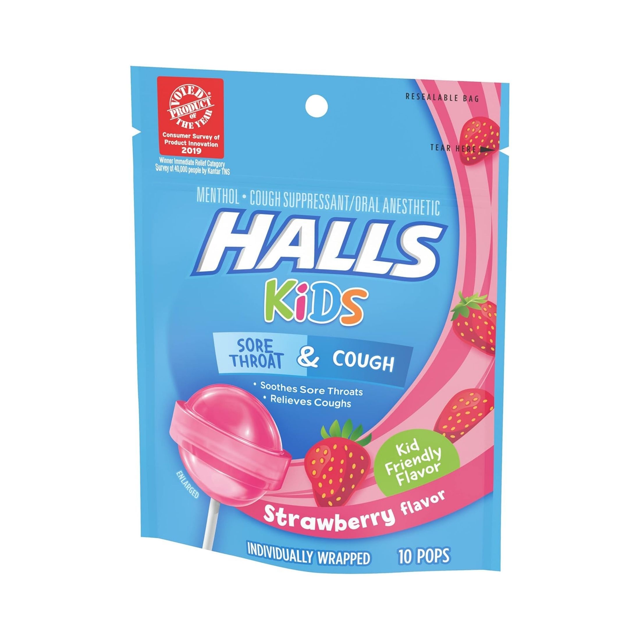 Halls Kids Cough & Sore Throat Pops Strawberry Flavor