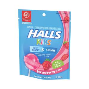 Halls Kids Cough & Sore Throat Pops Strawberry Flavor