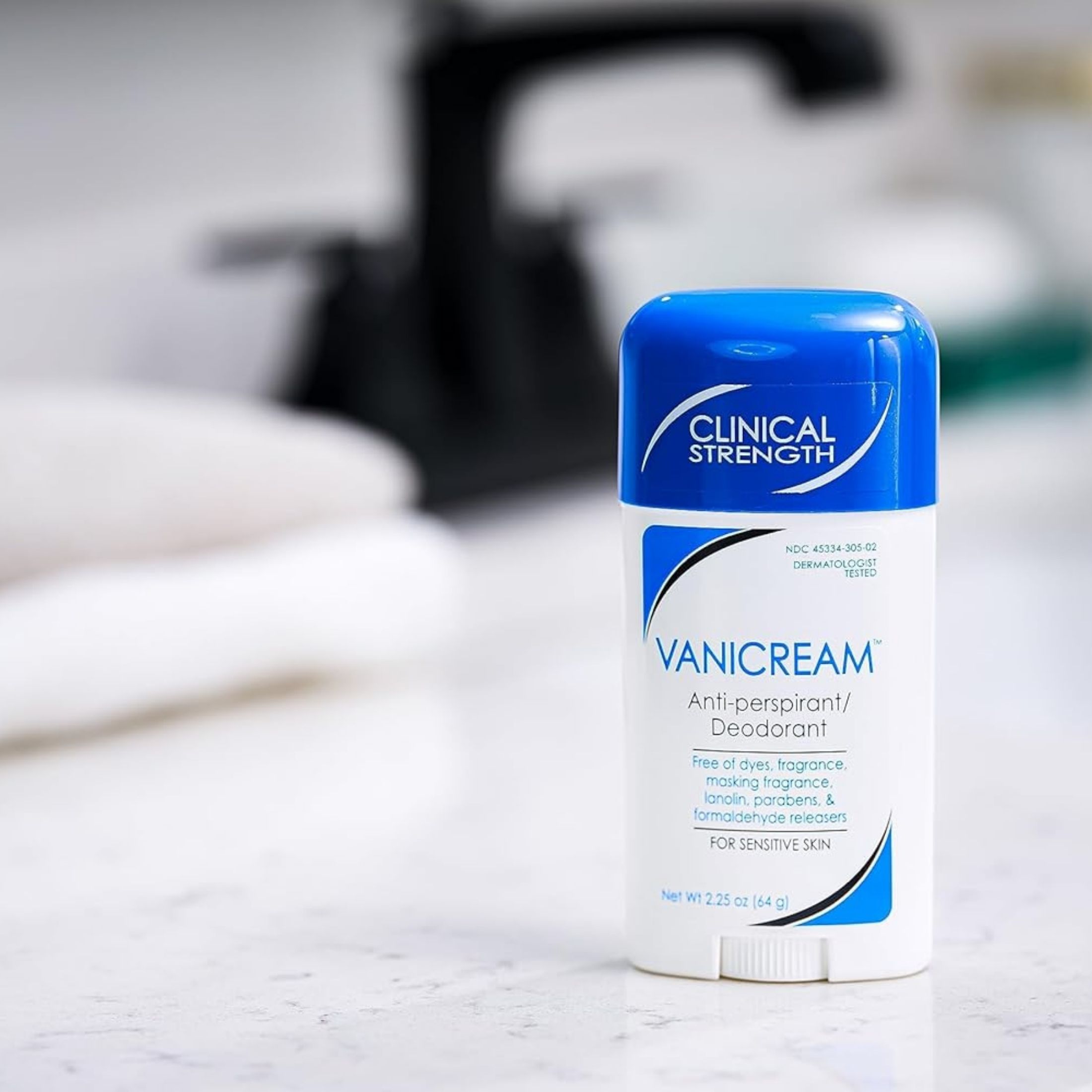 Vanicream Anti-Perspirant Deodorant Clinical Strength, 24-Hour Protection, For Sensitive Skin, Unscented, 2.25 Oz