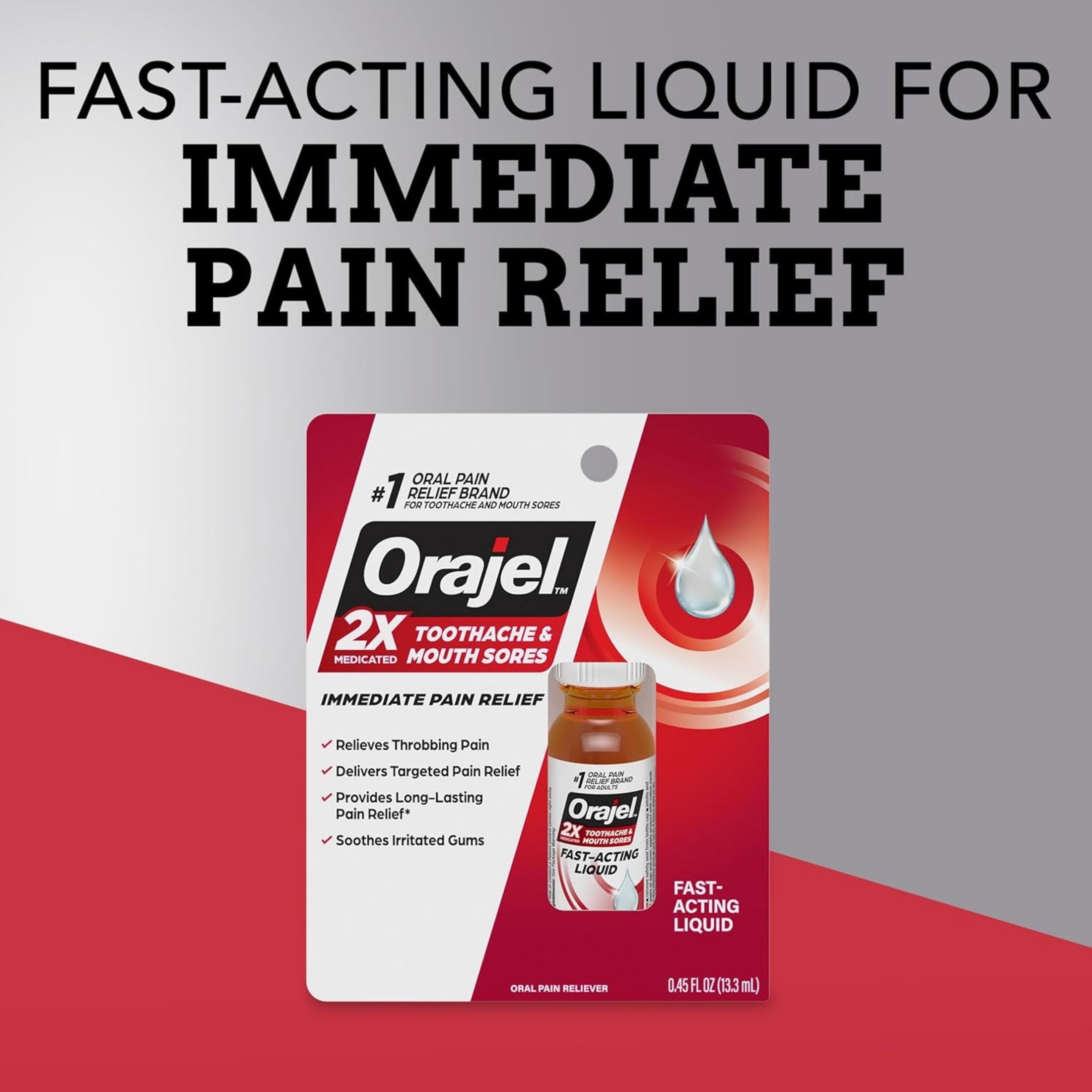 Orajel Medicated For Toothache & Gum Instant Pain Relief Liquid With 20% Benzocaine, 0.45 OZ