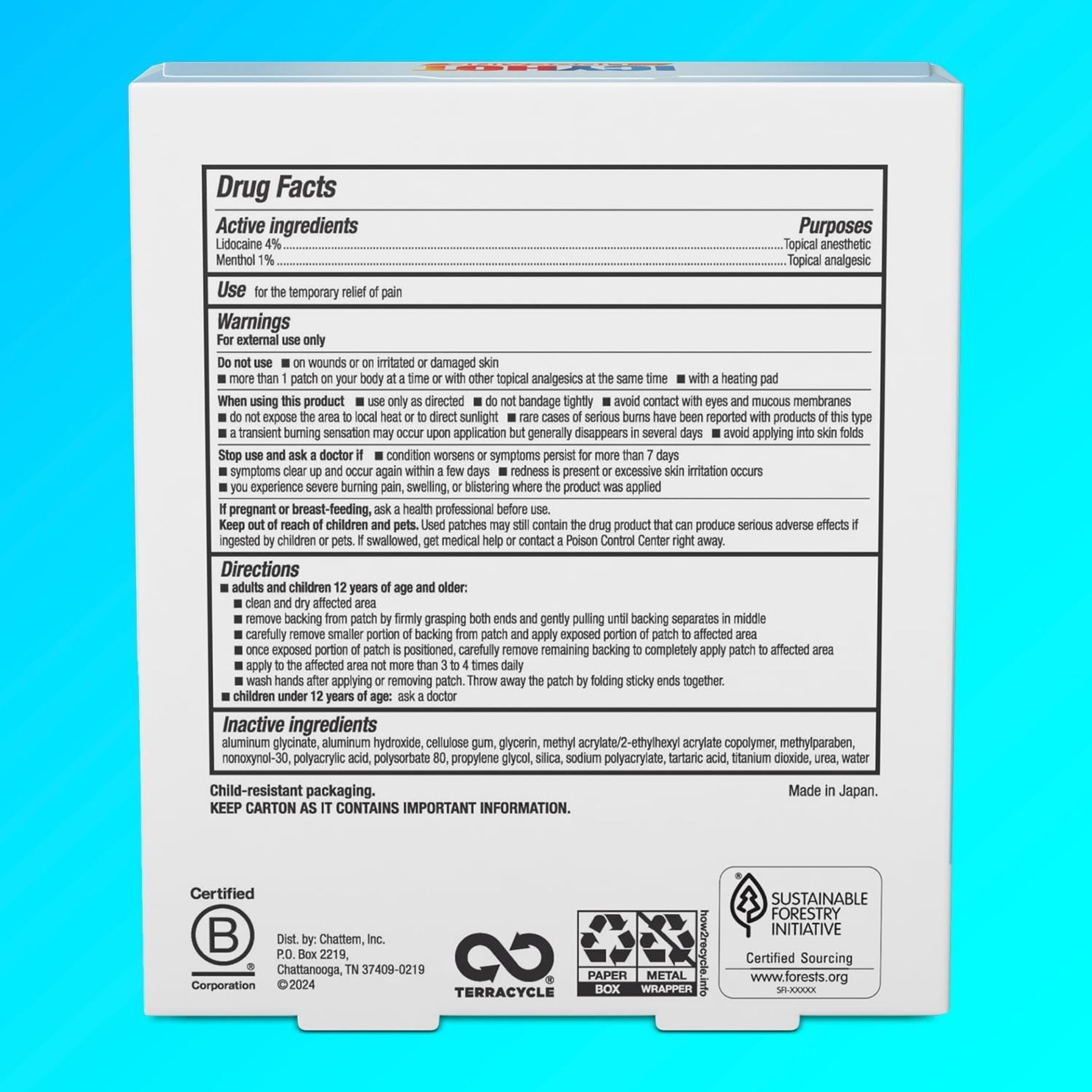 Icy Hot Max Lidocaine 4% And Menthol 1% Pain Relief Patch