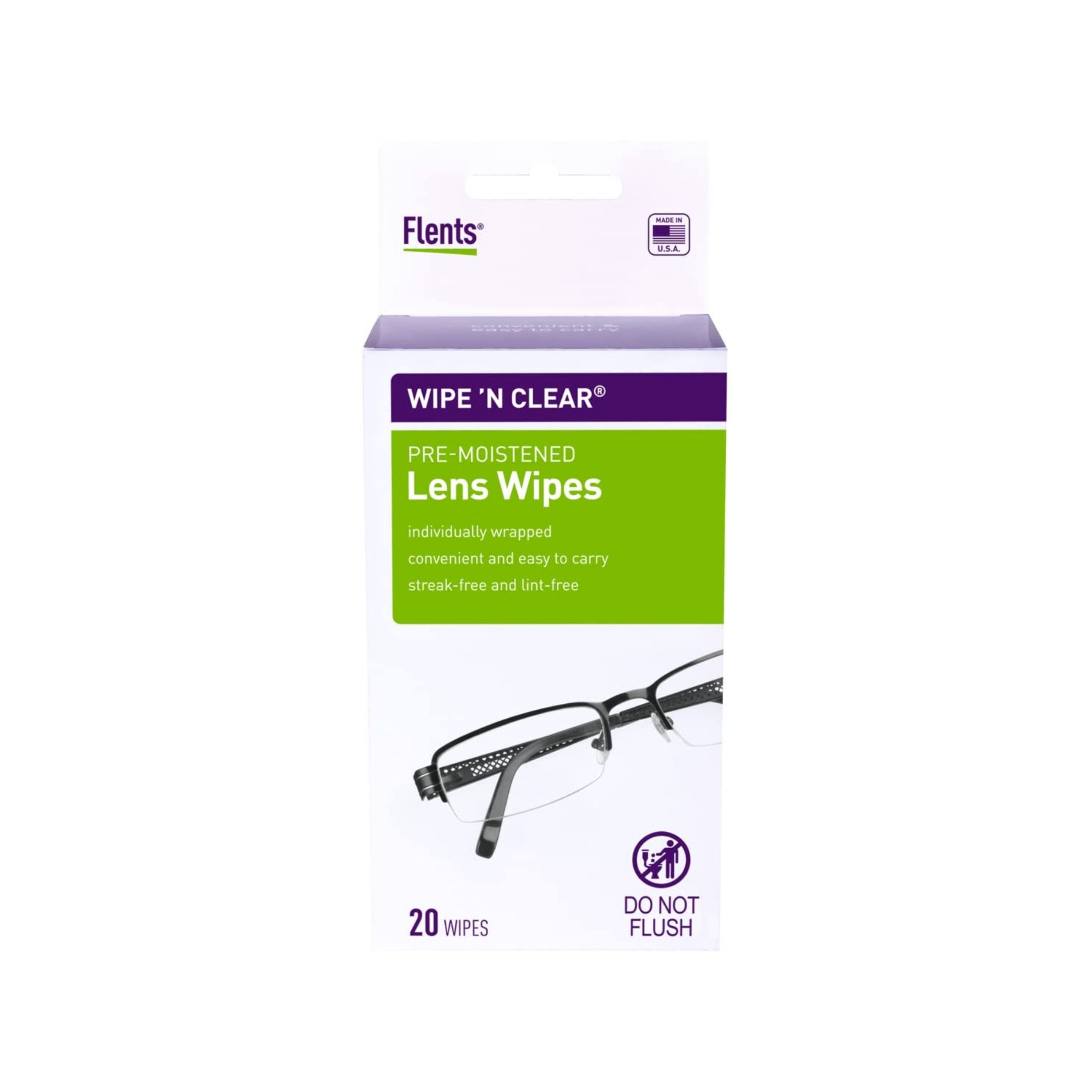 Flents Wipe 'N Clear Lens Wipes, Pre-Moistened