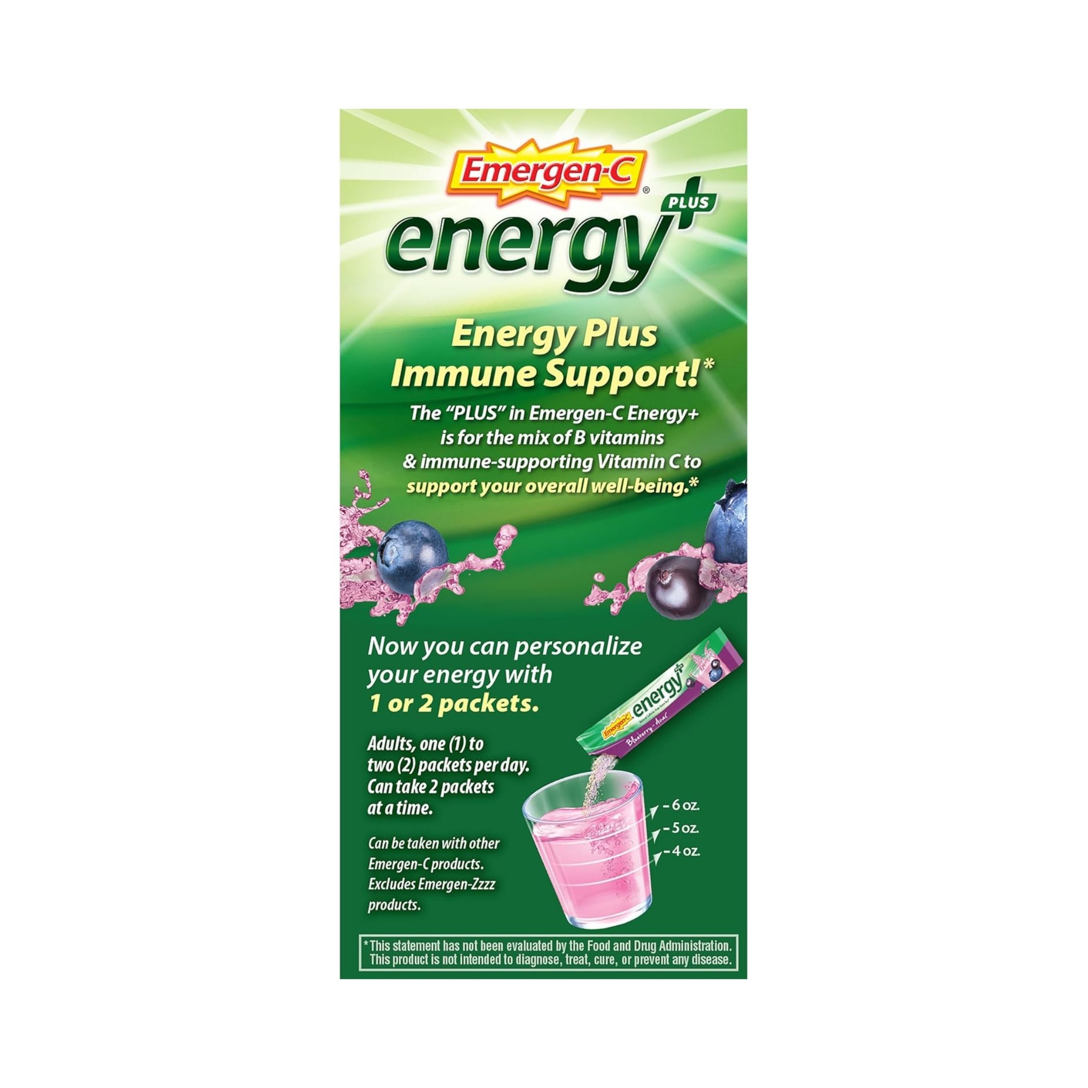 Emergen-C Energy Plus Fizzy Drink Mix Blueberry Acai