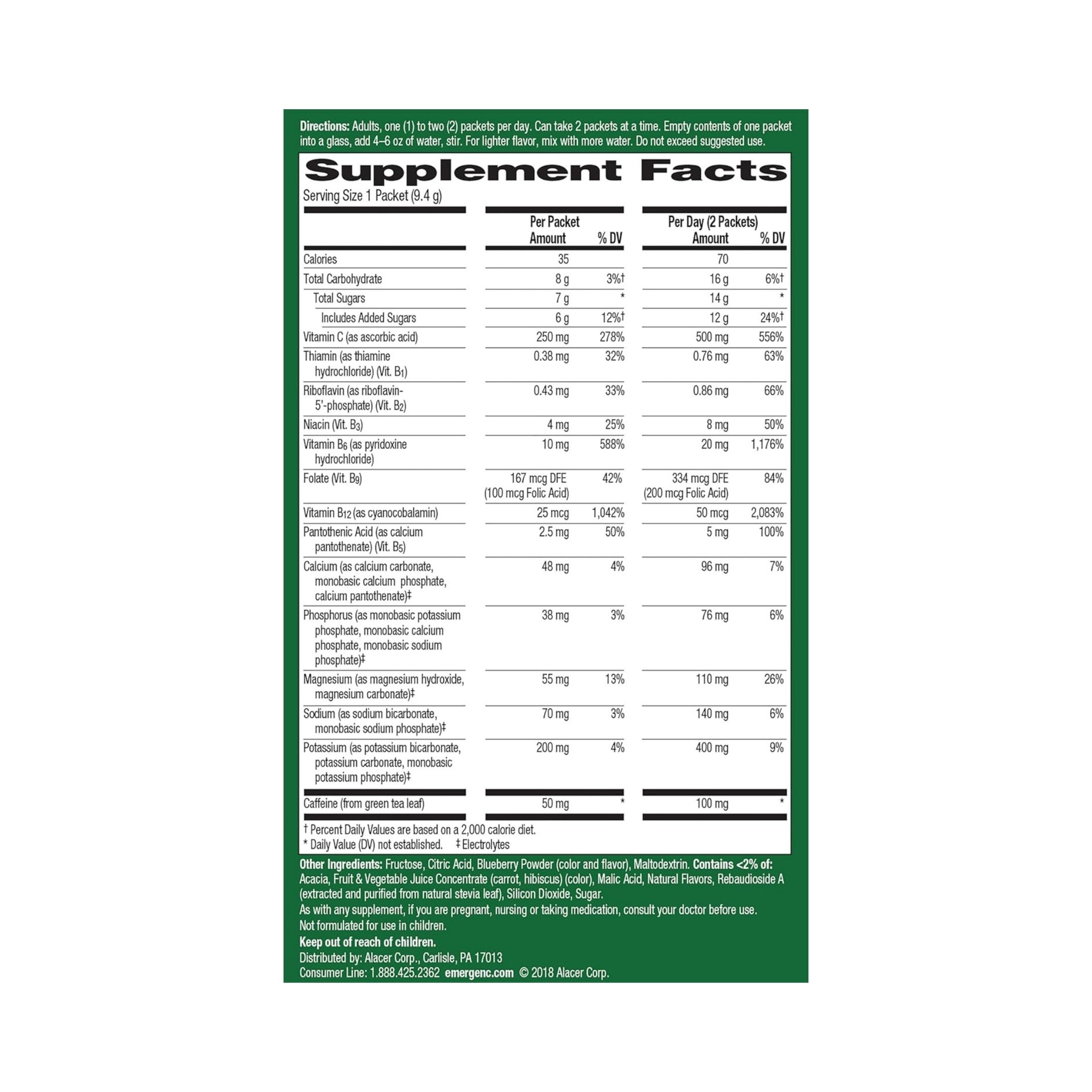 Emergen-C Energy Plus Fizzy Drink Mix Blueberry Acai