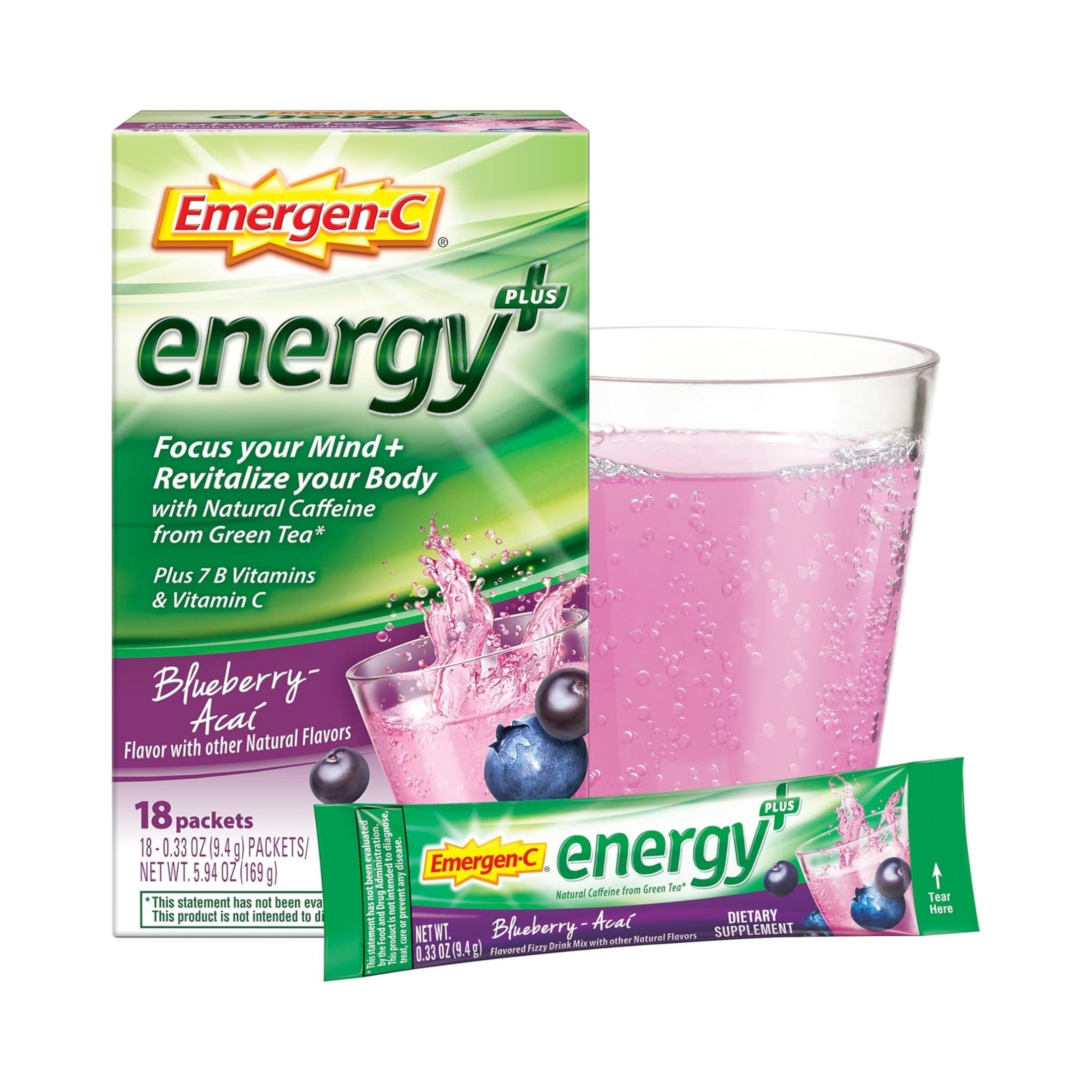 Emergen-C Energy Plus Fizzy Drink Mix Blueberry Acai