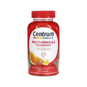Centrum MultiGummies Omega 3 Gummy Multivitamin For Adults, Multivitamin/Multimineral Supplement, Strawberry/Lemon/Orange Flavors