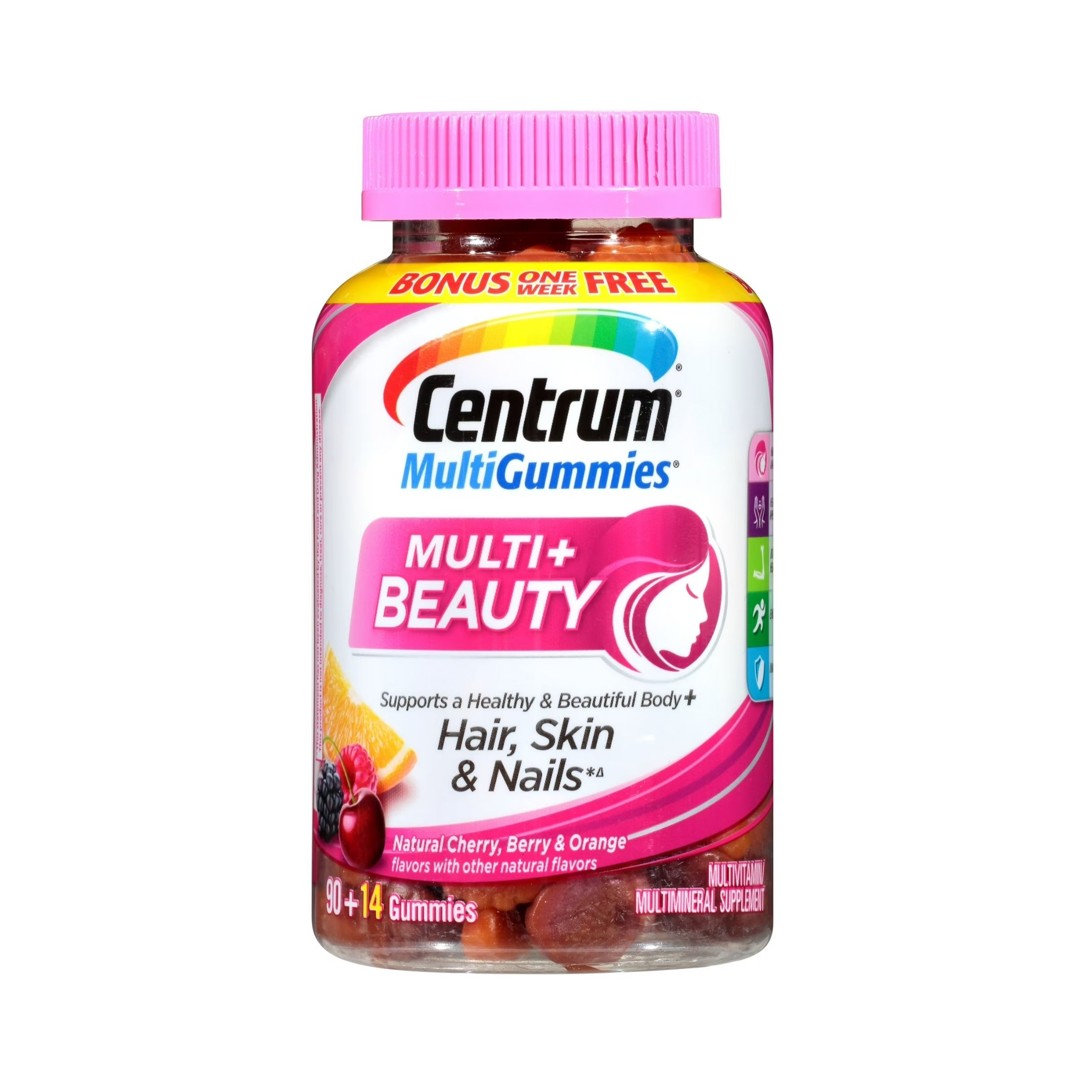 Centrum Multivitamin & Beauty Dietary Supplement Gummies - Cherry Berry & Orange - 90ct