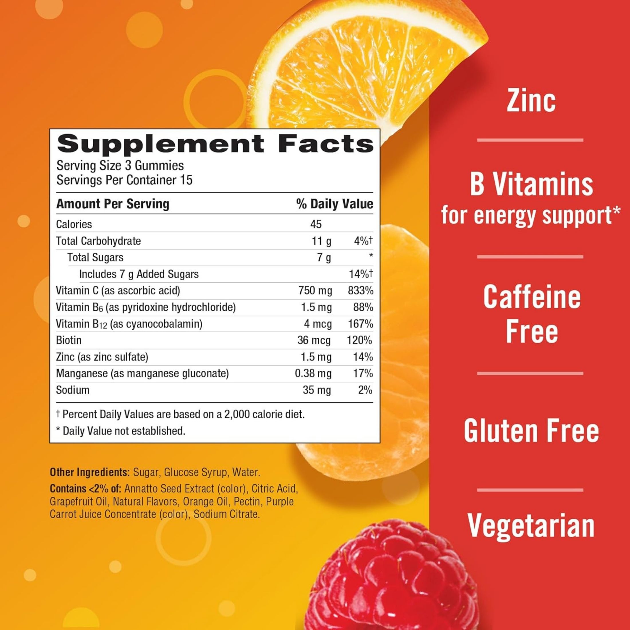 Emergen-C Immune Support Gummies With 500 Mg Vitamin Folic Acid, And B Vitamins Orange, Tangerine, Raspberry