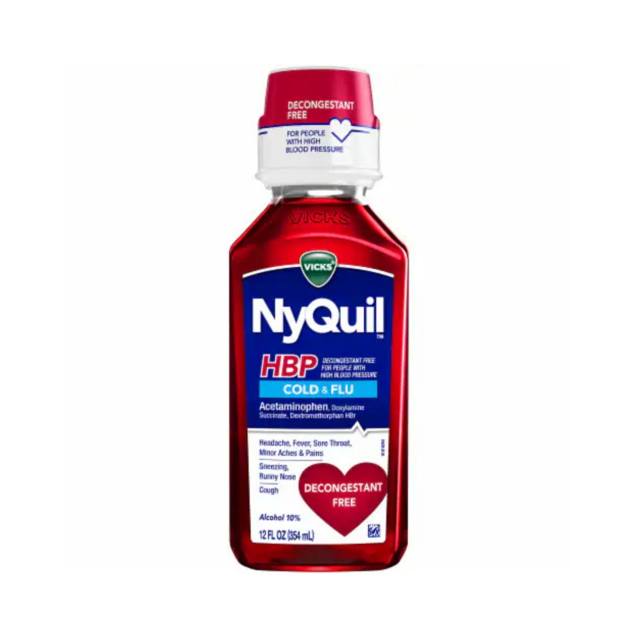 Nyquil Vicks High Blood Pressure Cold And Flu Medicine Liquid, 12 Oz