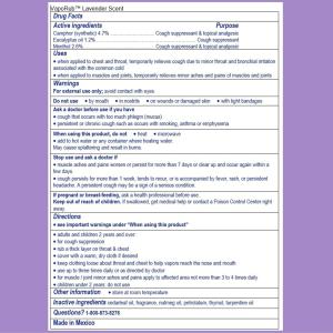 Vicks Vaporub, Lavender Scent, Cough Suppressant, Topical Chest Rub & Analgesic Ointment, 1.76 Oz