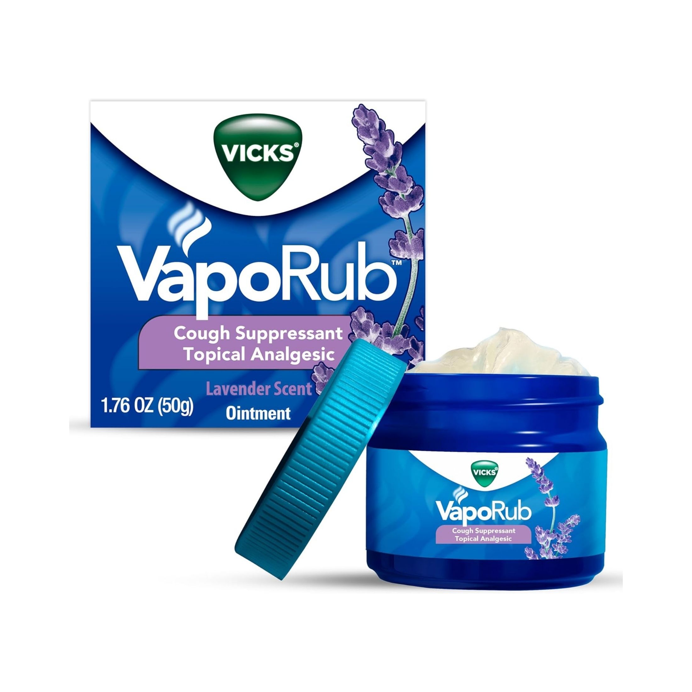 Vicks Vaporub, Lavender Scent, Cough Suppressant, Topical Chest Rub & Analgesic Ointment, 1.76 Oz