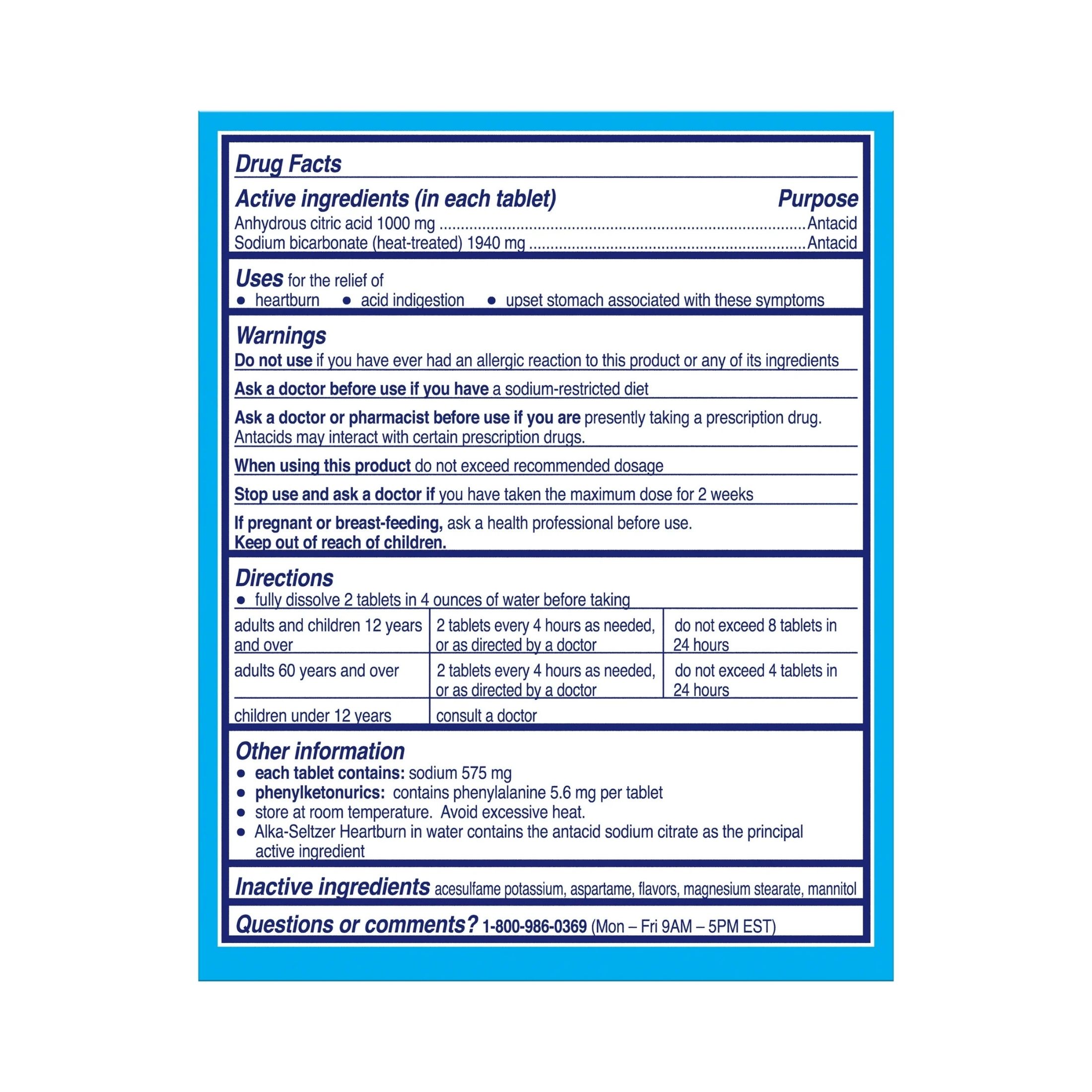 Alka-Seltzer Heartburn Relief, Lemon Lime, Effervescent Tablets