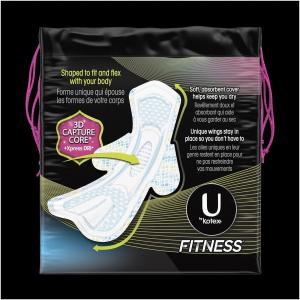 U by Kotex Fitness Ultra Thin Pads With Wings, Regular Absorbency, Fragrance-Free