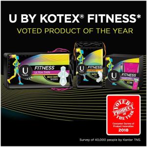 U by Kotex Fitness Ultra Thin Pads With Wings, Regular Absorbency, Fragrance-Free