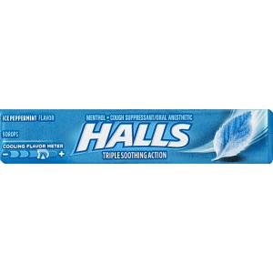 Halls Relief Ice Peppermint Flavor Cough Suppressant & Oral Anesthetic Drops 9 Ct Pack