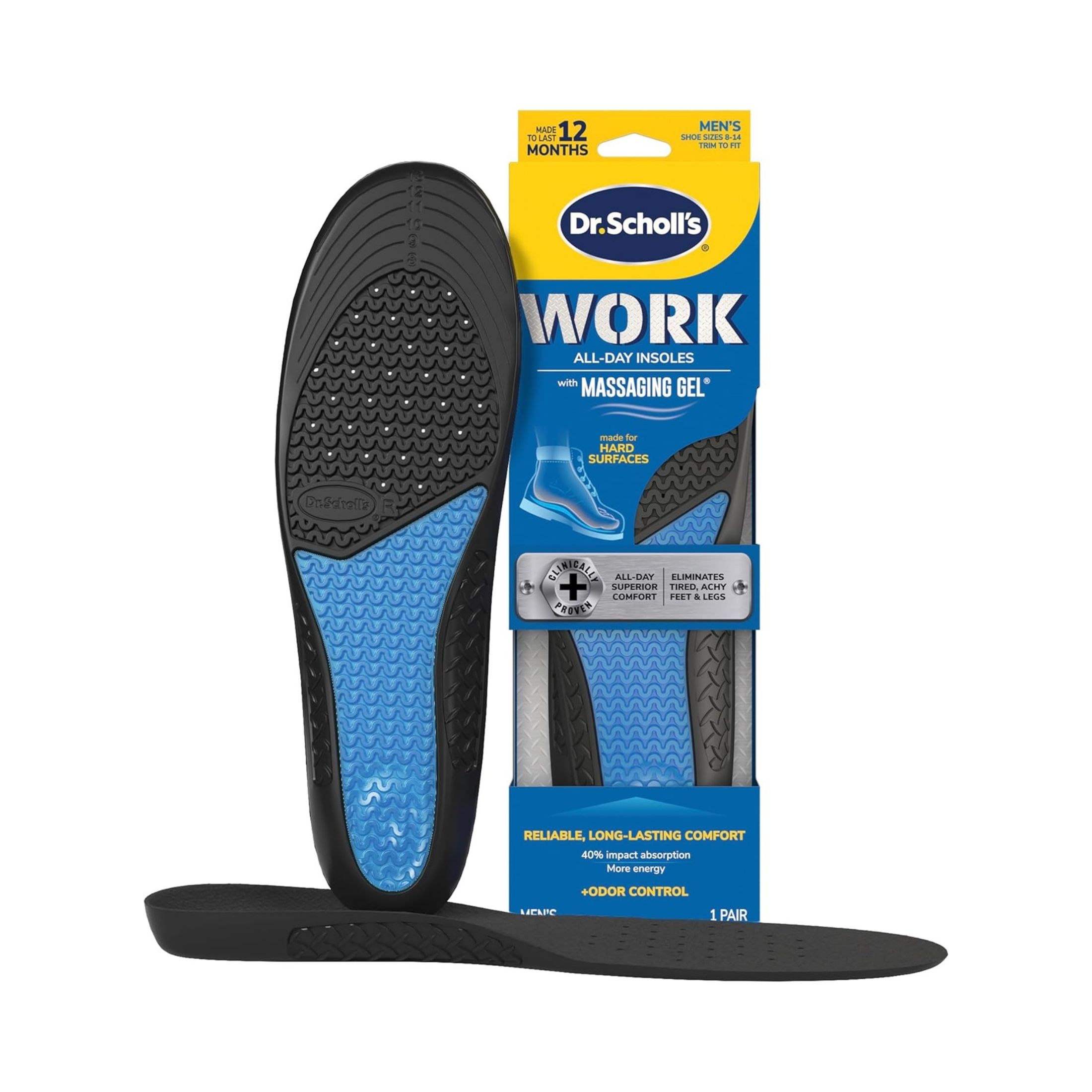 Dr Scholl's Comfort & Energy Work Insoles For Men, Size 8-14, 1 Pair