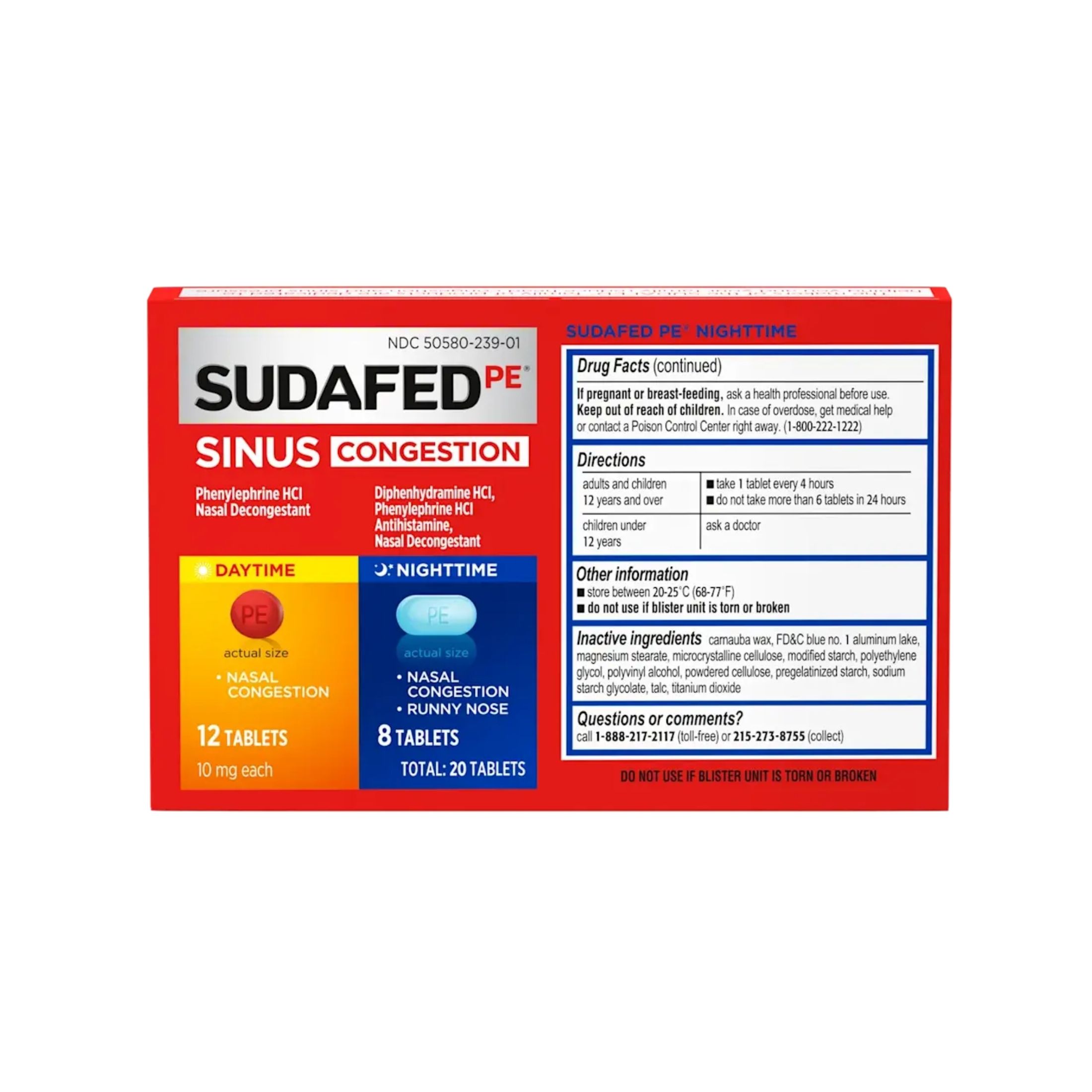 Sudafed PE, Sinus Congestion, Daytime/Nighttime, Tablets