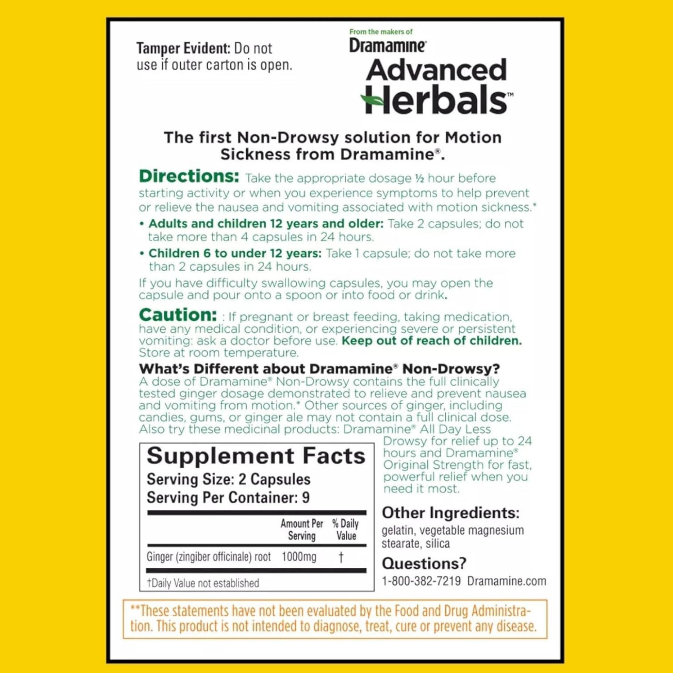 Dramamine Non-Drowsy Naturals Motion Sickness Relief Capsules With Natural Ginger